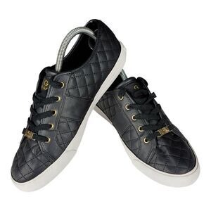 Guess Backers Quilted Black And Gold Leather Sneakers Sz 9M VGUC